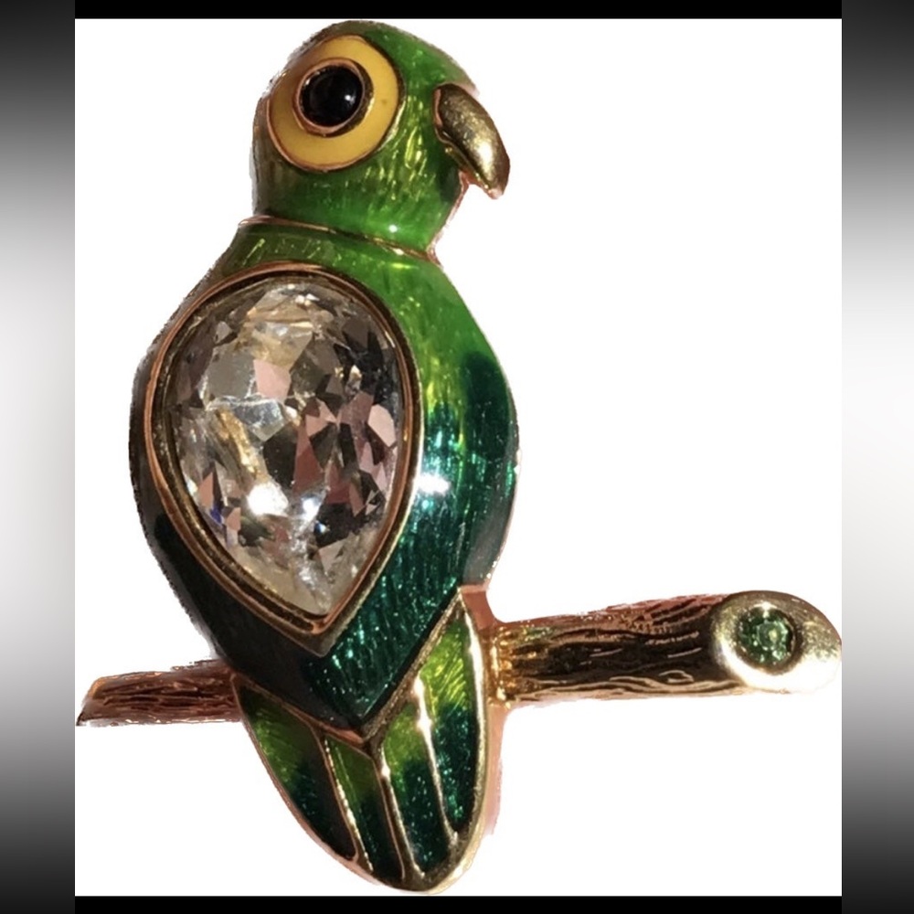 Vintage Retired SWAROVSKI Swan Gold tone Enamel CRYSTAL PARROT BIRD Brooch pin
